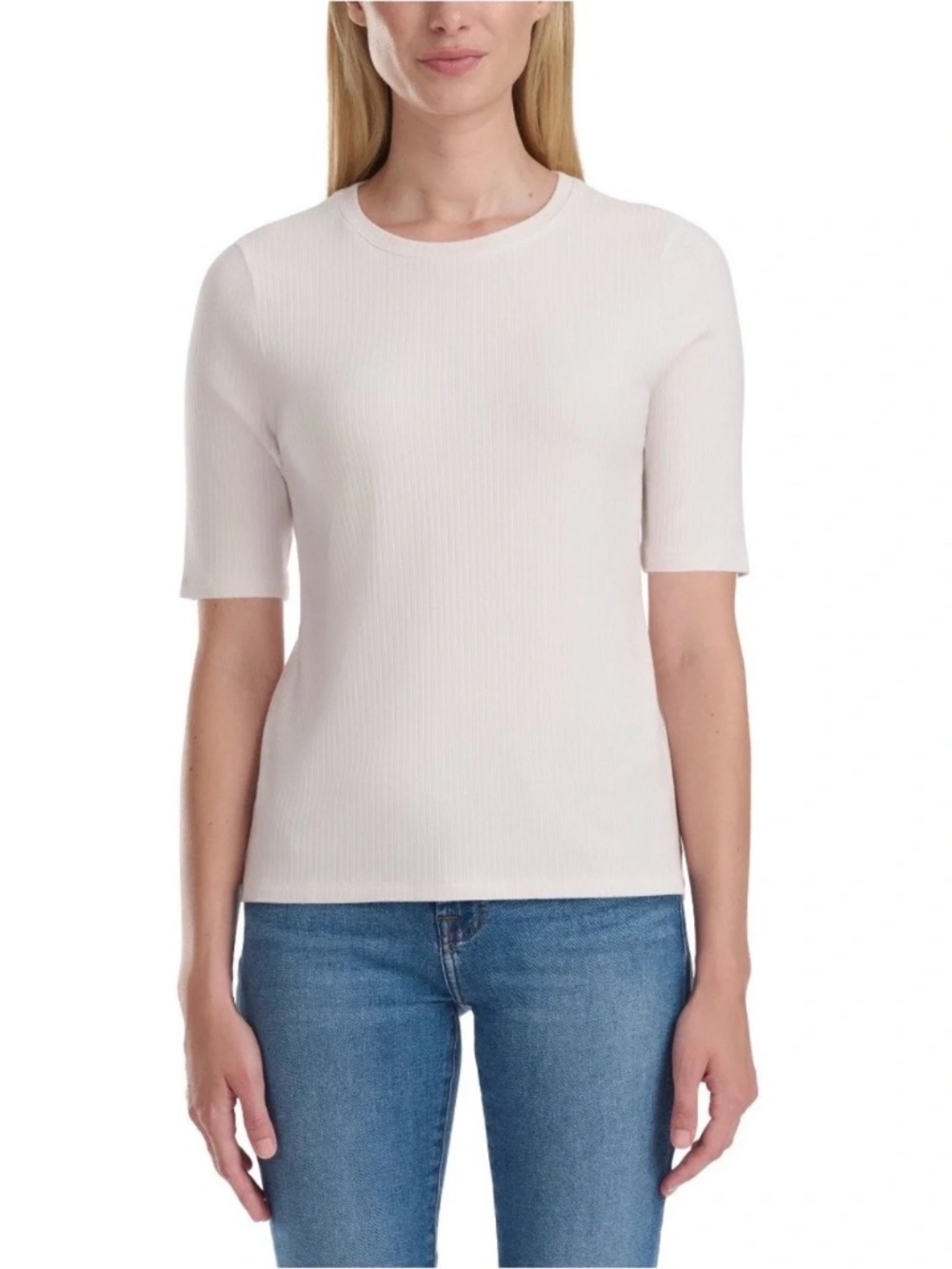 Splendid elbow length sleeve crew Tee Ribbed stretchy classic modern white small
